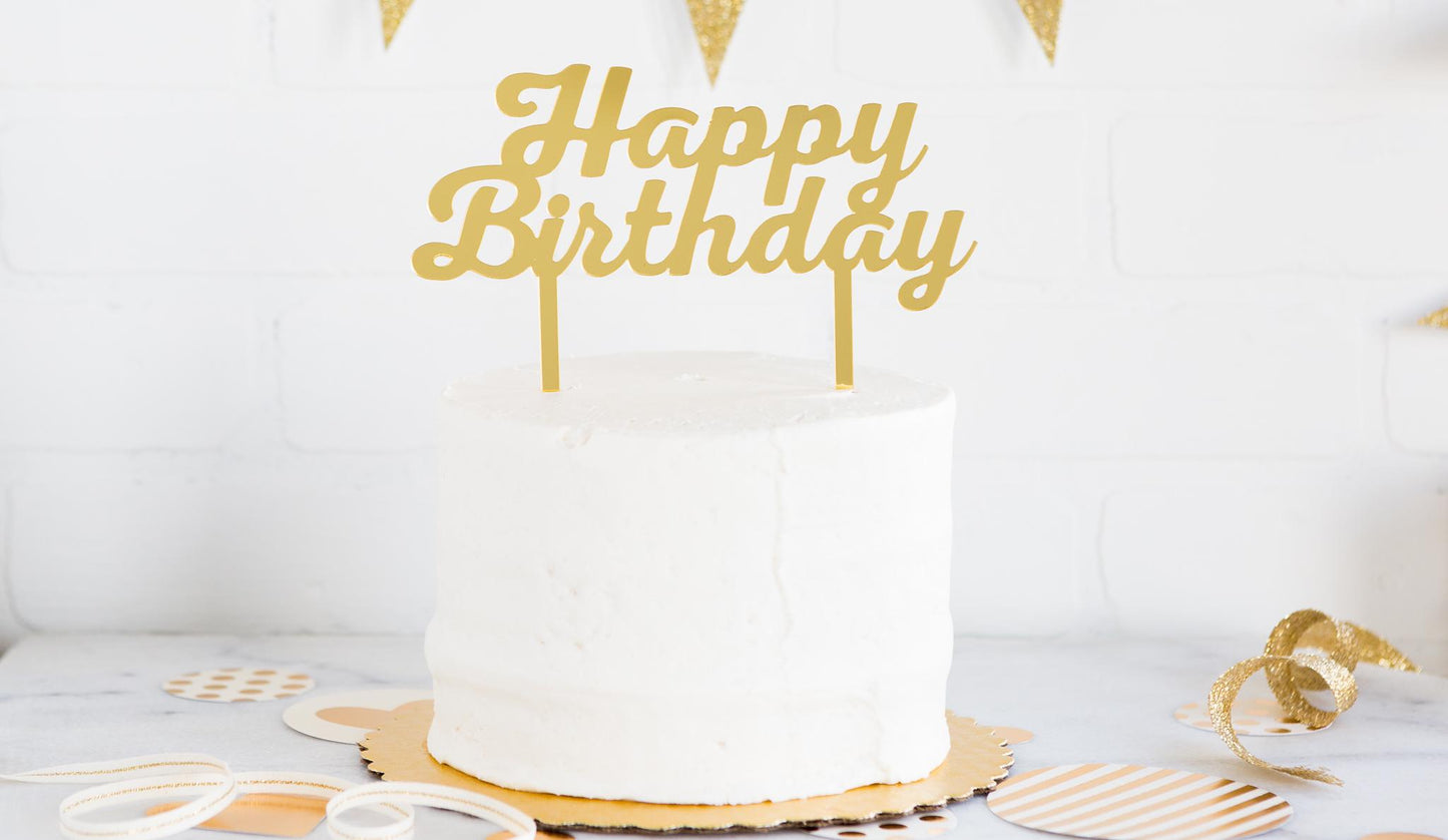 Happy Birthday Acrylic Gold Cake Topper
